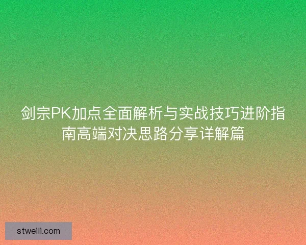 剑宗PK加点全面解析与实战技巧进阶指南高端对决思路分享详解篇